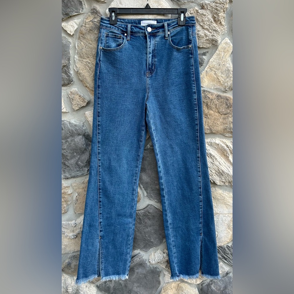 Risen Jeans Size 9/29 High Rise Front Slit Relaxed Fit Straight Leg Medium Wash